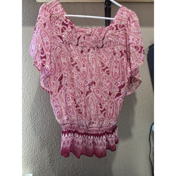 Mudd Womens Size Medium Multi-Color Semi-Sheer Dolman Short Sleeves Blouse Y2K - Picture 1 of 5